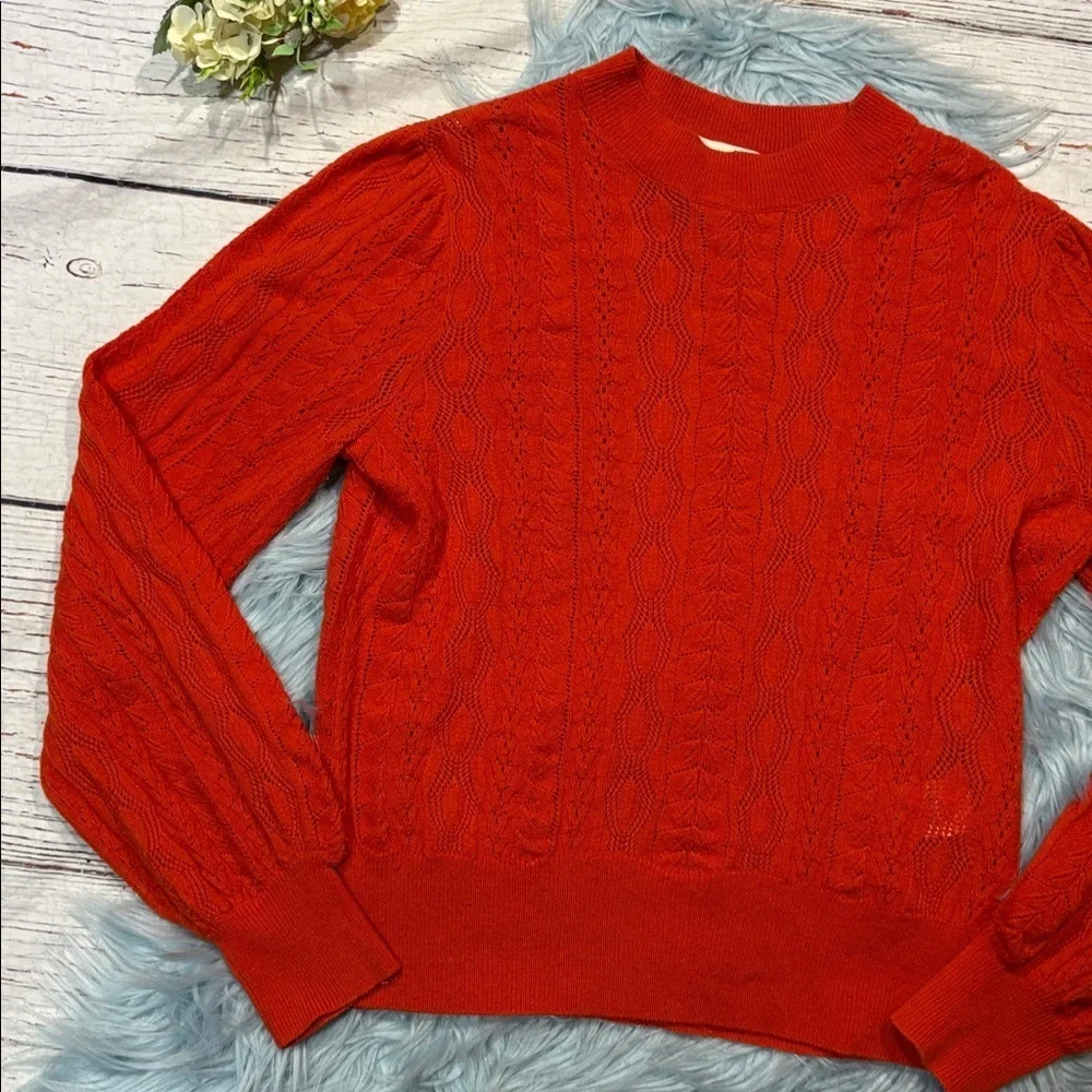 J.Crew x Demylee Pointelle Orange Crewneck Wool Sweater